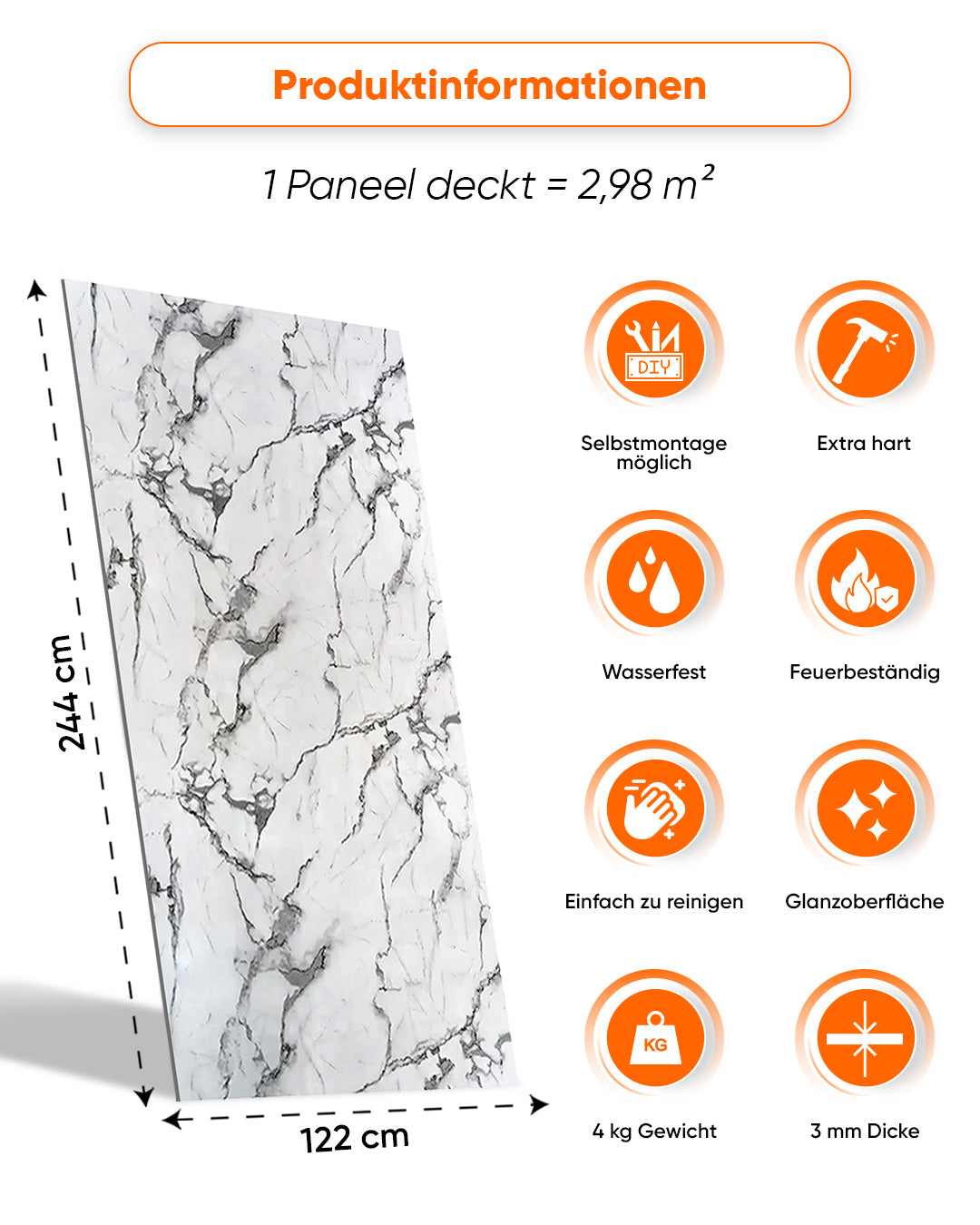 Marble-look alternative to bathroom tile/Arctic Breeze UV-13 244x122 cm