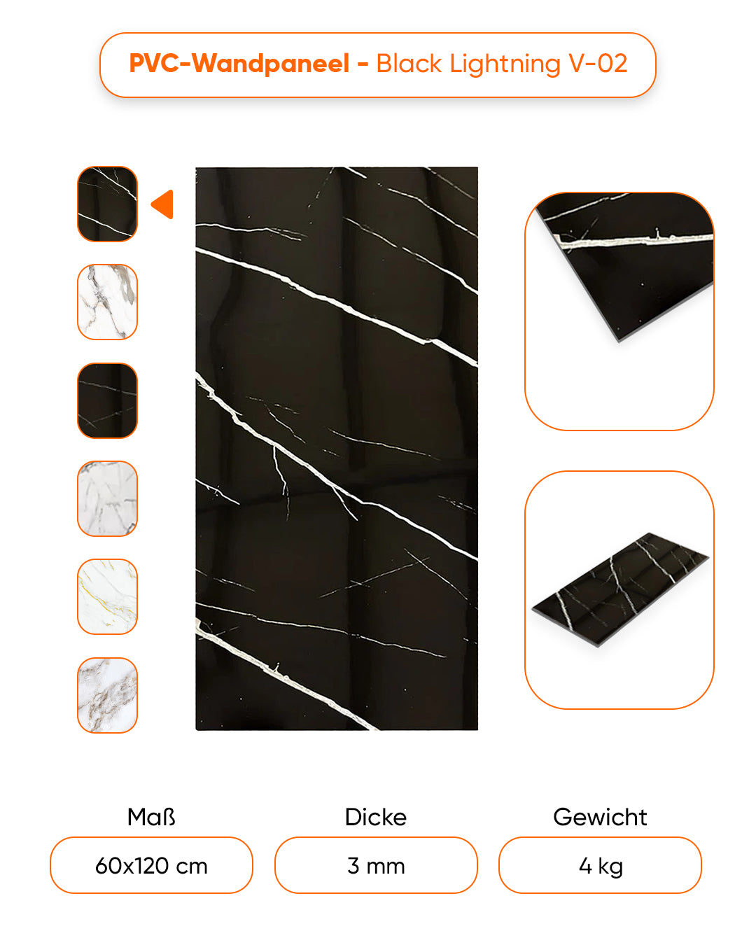 Marble Look Bathroom Tile Alternative/Black Lightning UV-02 120x60CM