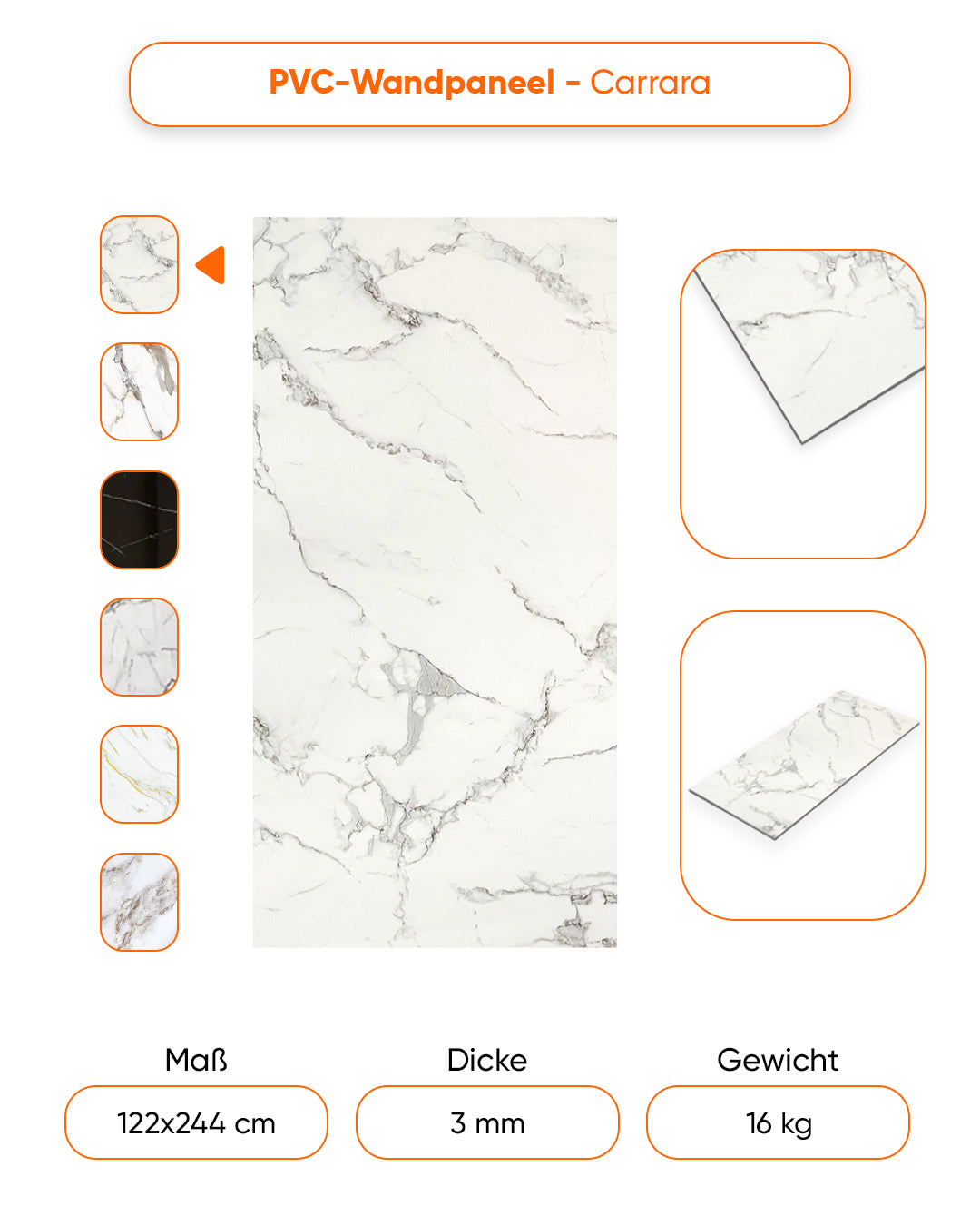 Marble look alternative to bathroom tile/kitchen tile Carrara 244x122 cm