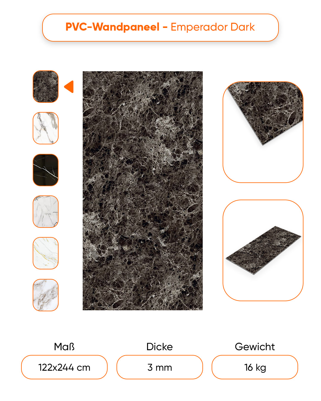 Marble Look Alternative Bathroom Tile/Kitchen Tile Emperador Dark 244x122 cm
