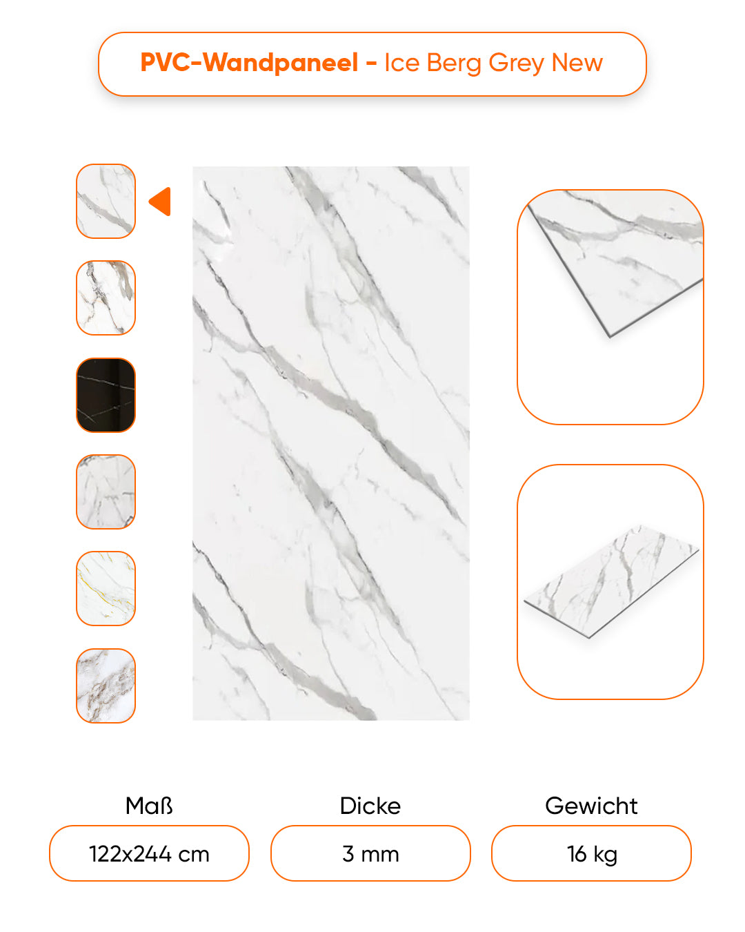 Marble Look Alternative Bathroom Tile/Kitchen Tile Ice Berg Grey 244x122 cm