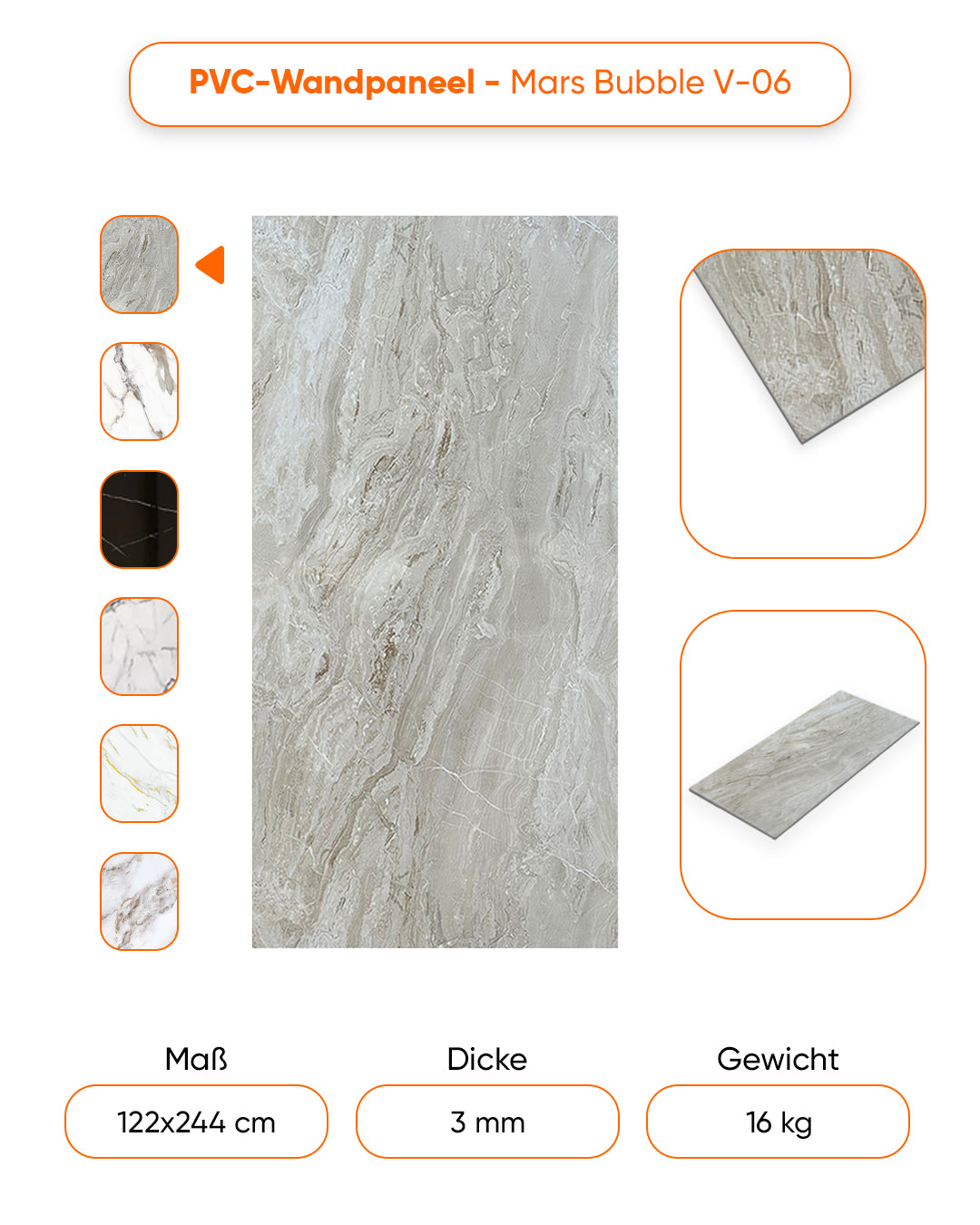 Marble-look alternative to bathroom tiles/Mars Bubble UV-06 244x122 cm