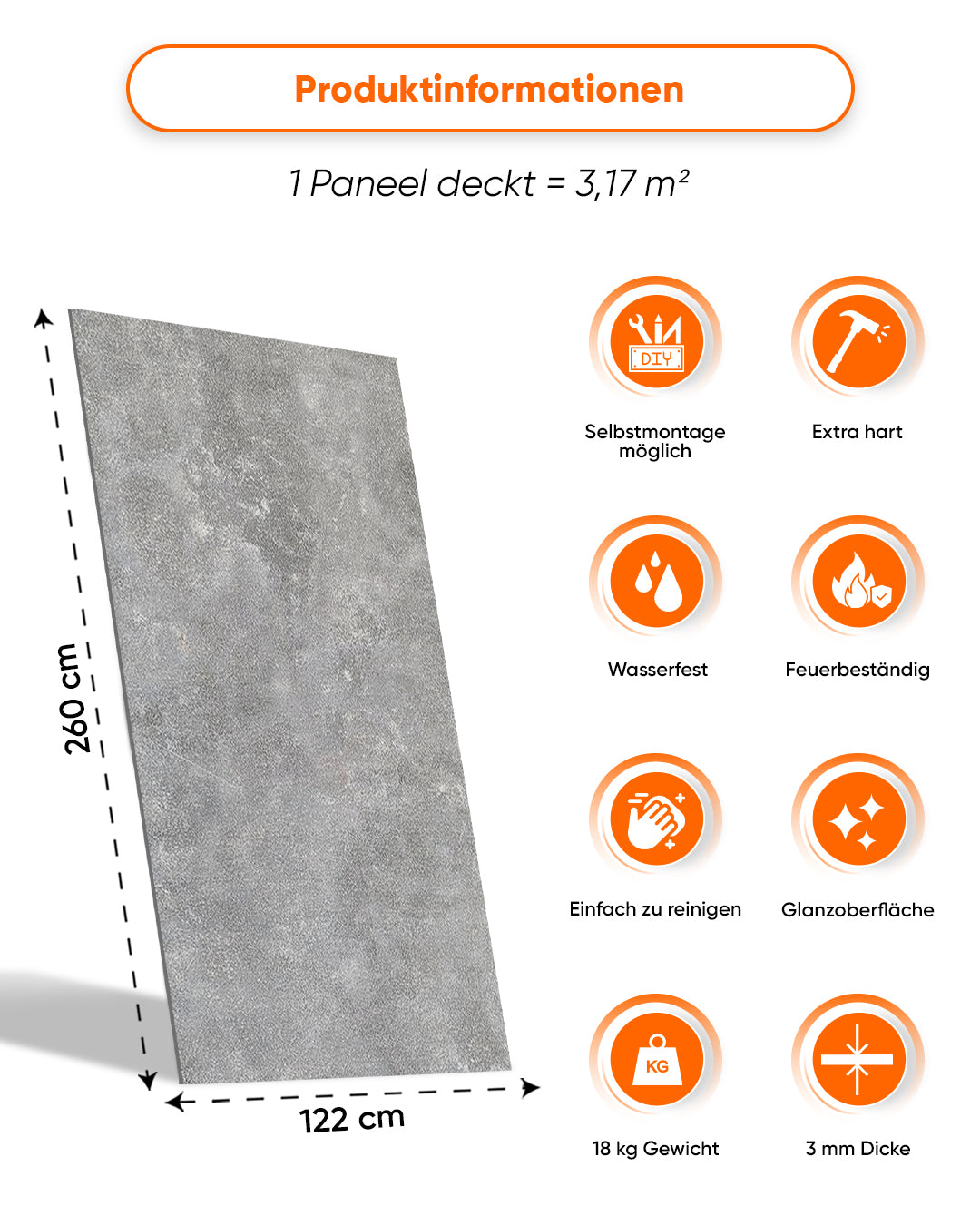 Wandpaneele Marmoroptik 122x260 cm | PVC Marmor Wandverkleidung | Moonwalk Matte