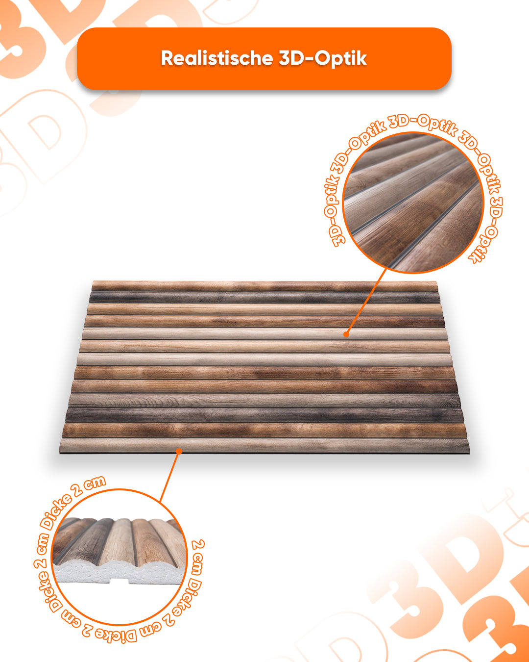 Wandverkleidung Holzoptik 50×100×2 cm | 3D Wandpaneele aus Styropor | Rustic Wood OP-02