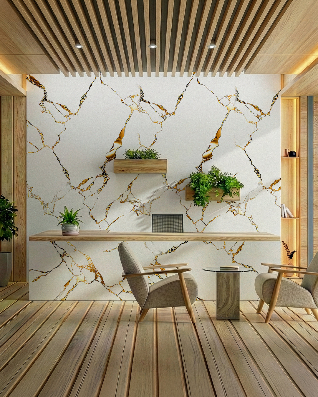 Wandpaneele Marmoroptik 122x260 cm | PVC Marmor Wandverkleidung | Calacatta Gold