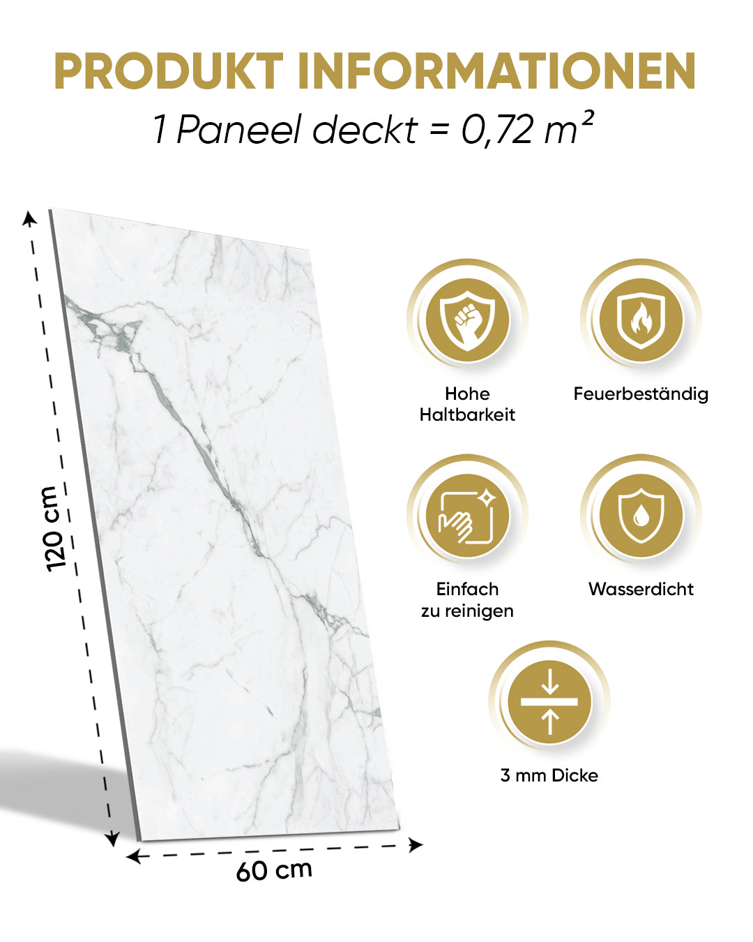 SPC Marmor Wandpaneel Weiß 60x120 cm – Carrara Marmor