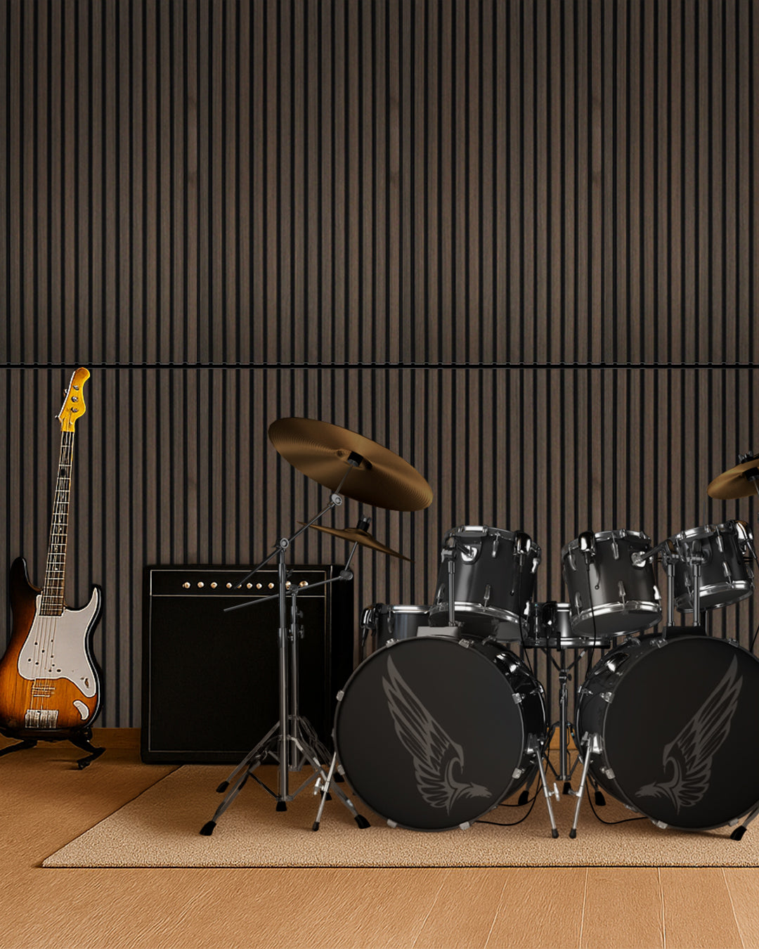 3D Akustik Wandpaneel Holz 4er Set – 120×60×2,1 cm – Smoke Walnut