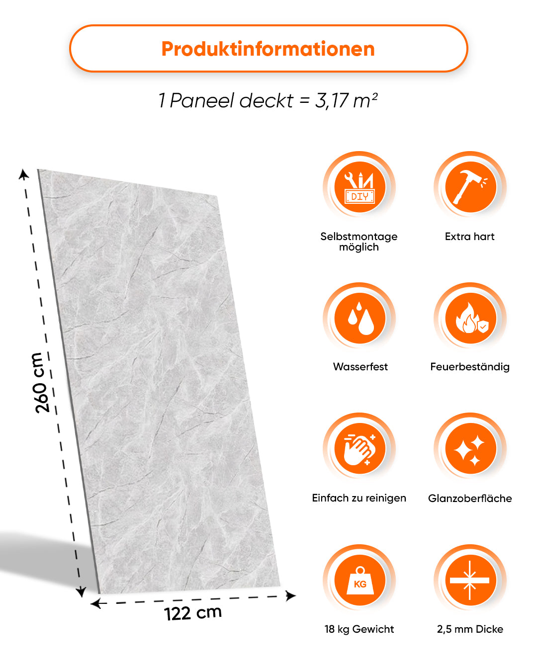 Wandpaneele Marmoroptik 122x260 cm | PVC Marmor Wandverkleidung | Moonwalk