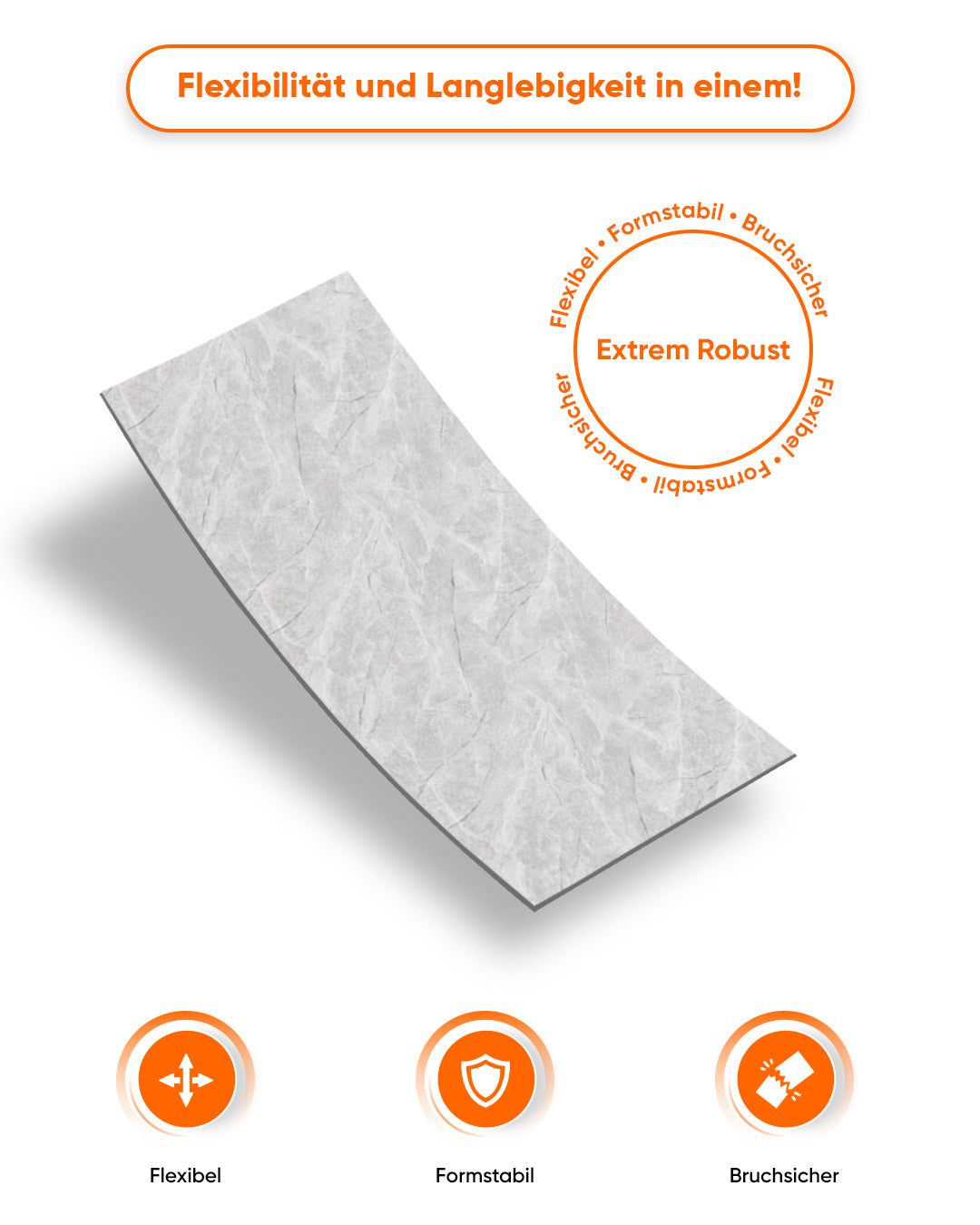 Wandpaneele Marmoroptik 122x260 cm, flexible und robuste PVC Marmor Wandverkleidung, Modell Moonwalk.