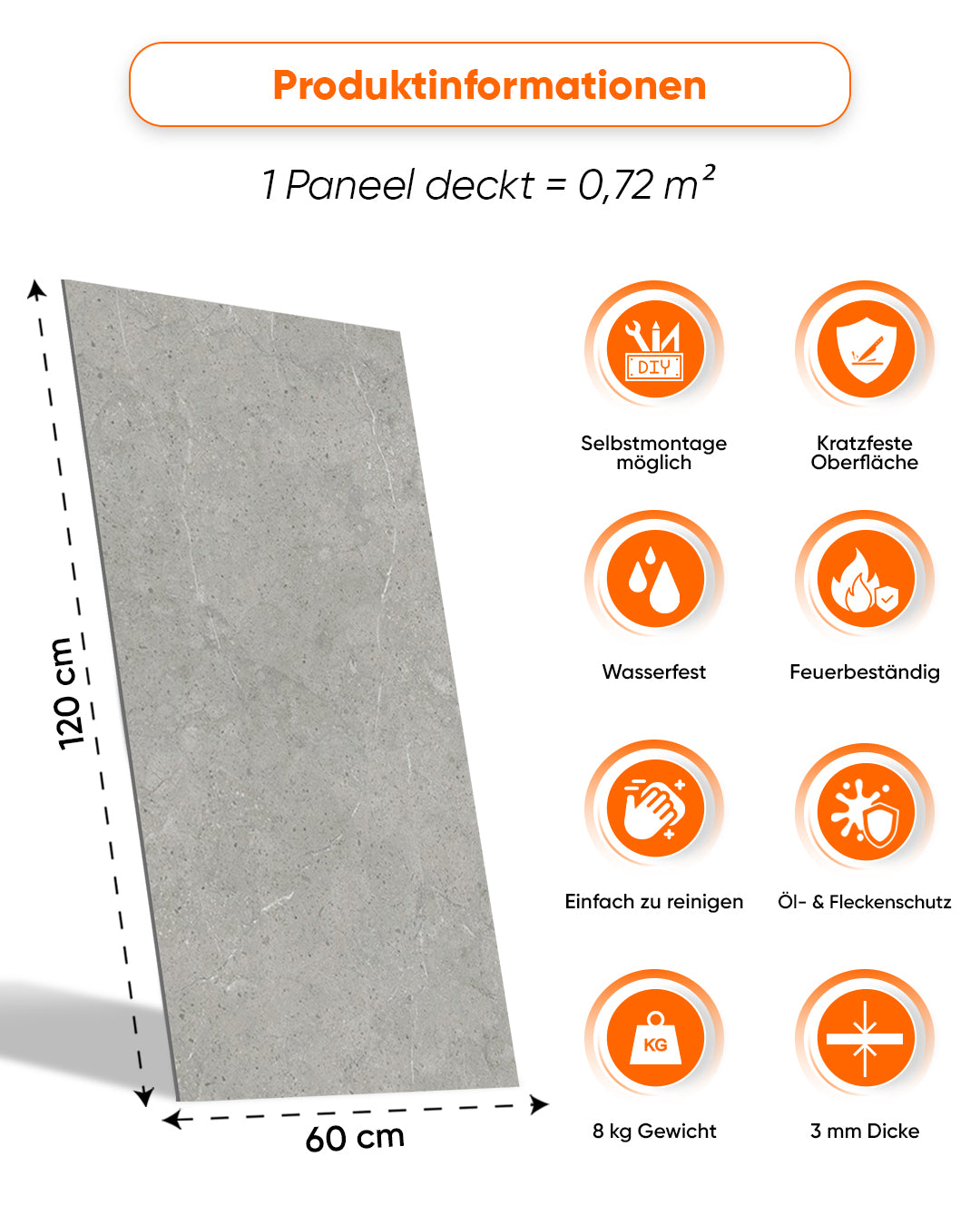 SPC Wandpaneel Grau 60x120 cm – Stein Grau