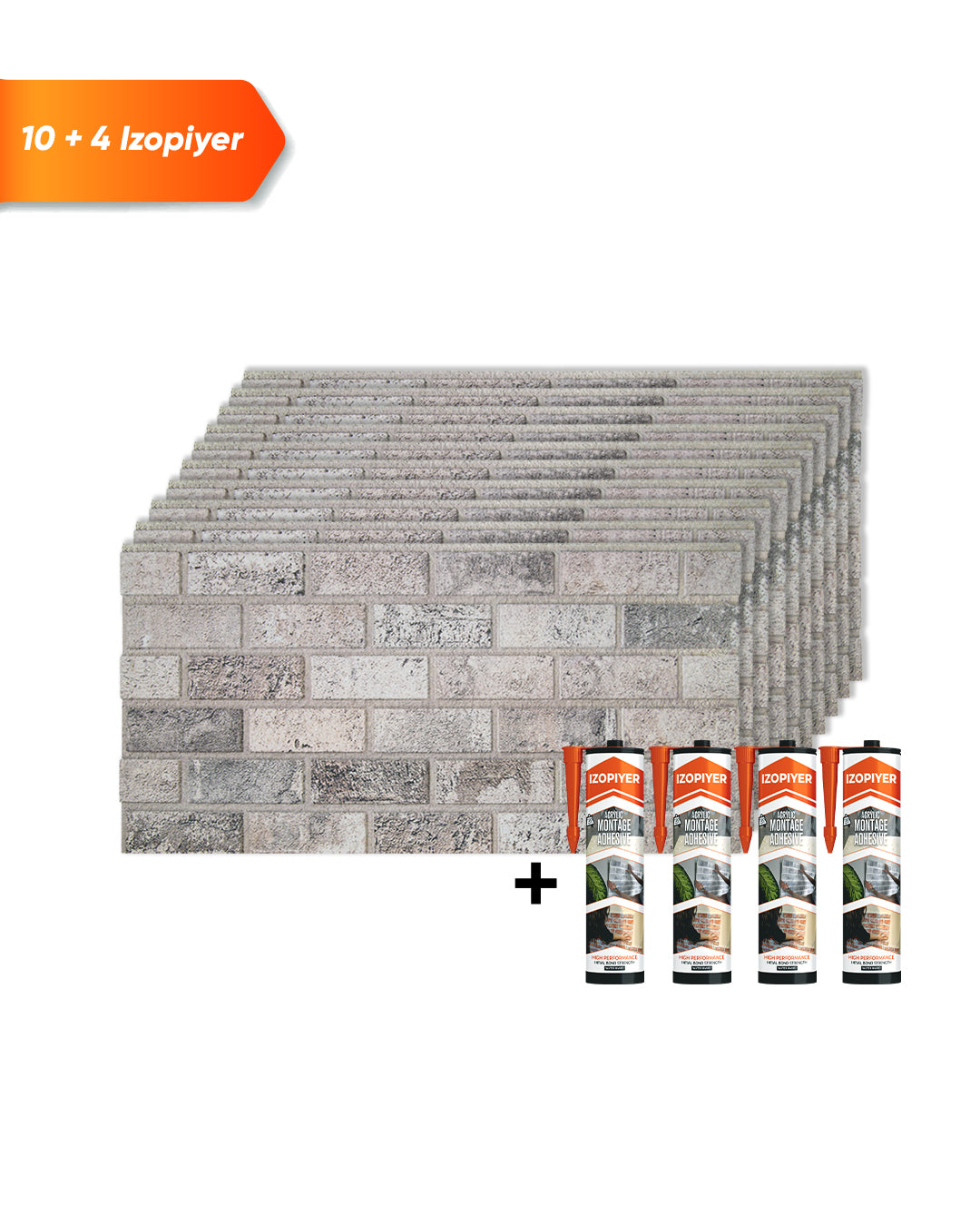 Ziegelsteinoptik Wandpaneele 50×100×2 cm mit 10 + 4 Izopiyer im Set für stilvolle Wandgestaltung.