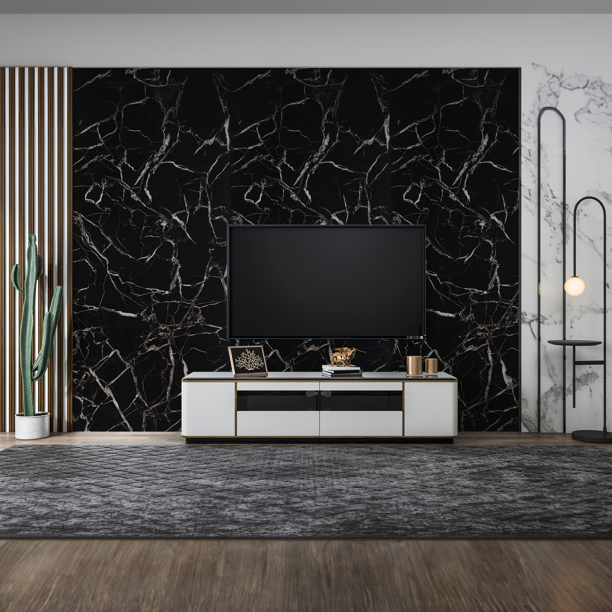 Marmoroptik Alternative zu Badfliese/Küchenfliese Black White 122x244 cm