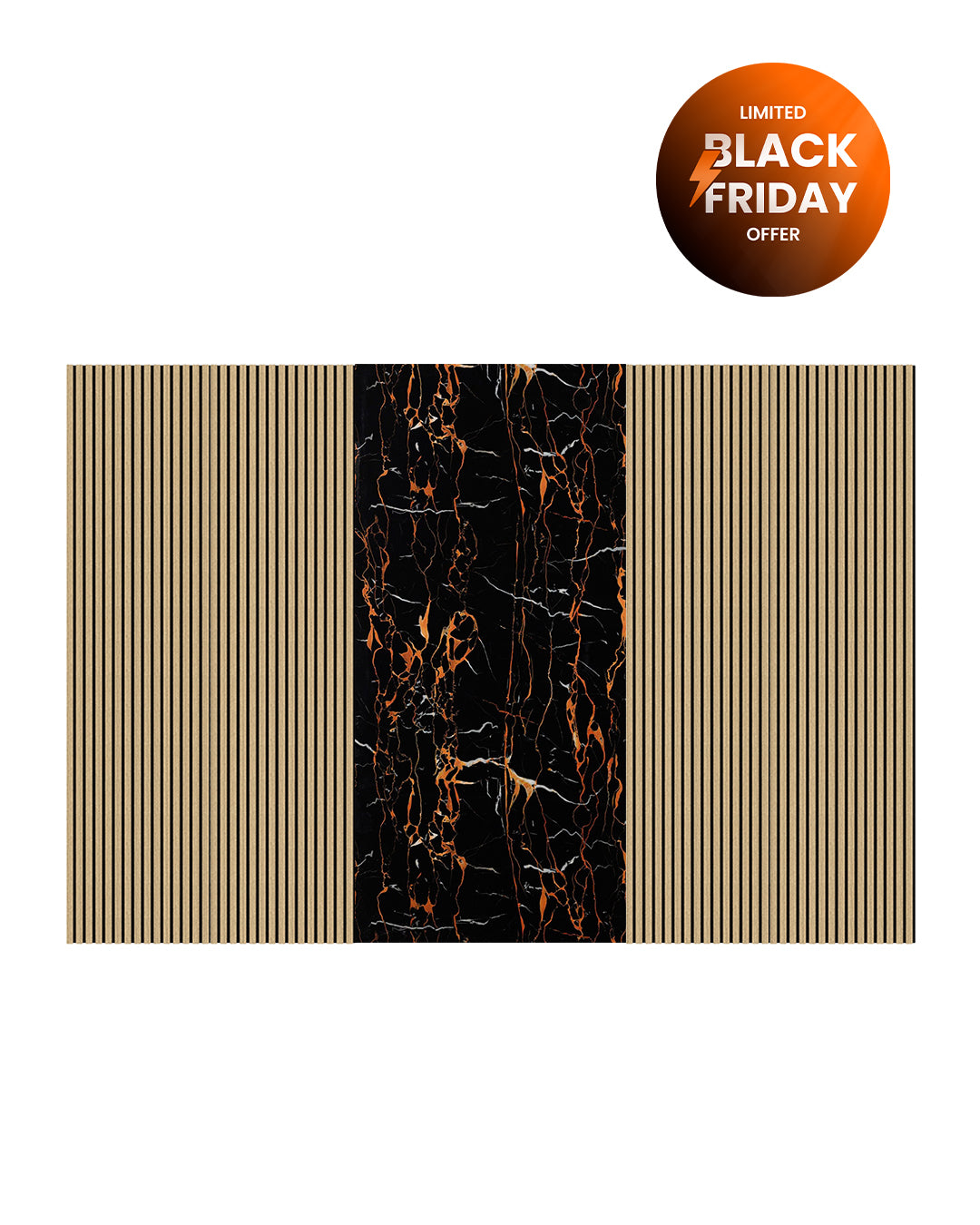 TV Wandpaneel Set – Akustik Holzpaneele (60×240 cm) + PVC Marmorpaneel Dragon (122×244 cm)