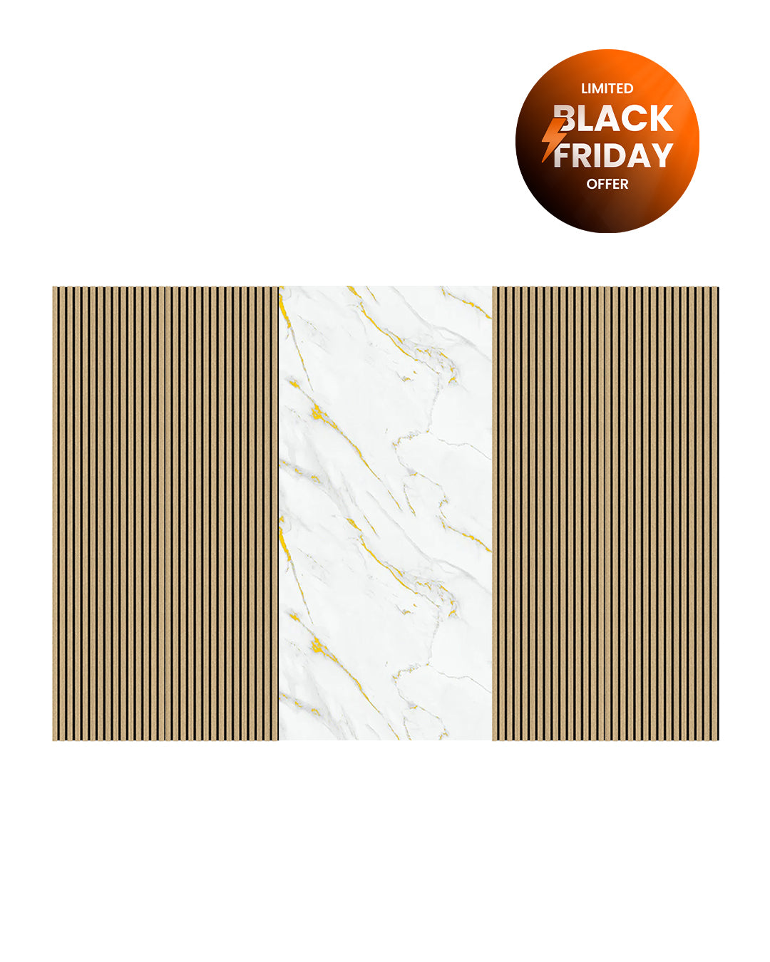 TV Wandpaneel Set – Akustik Holzpaneele (60×240 cm) + PVC Marmorpaneel Golden Harmony (122×244 cm)