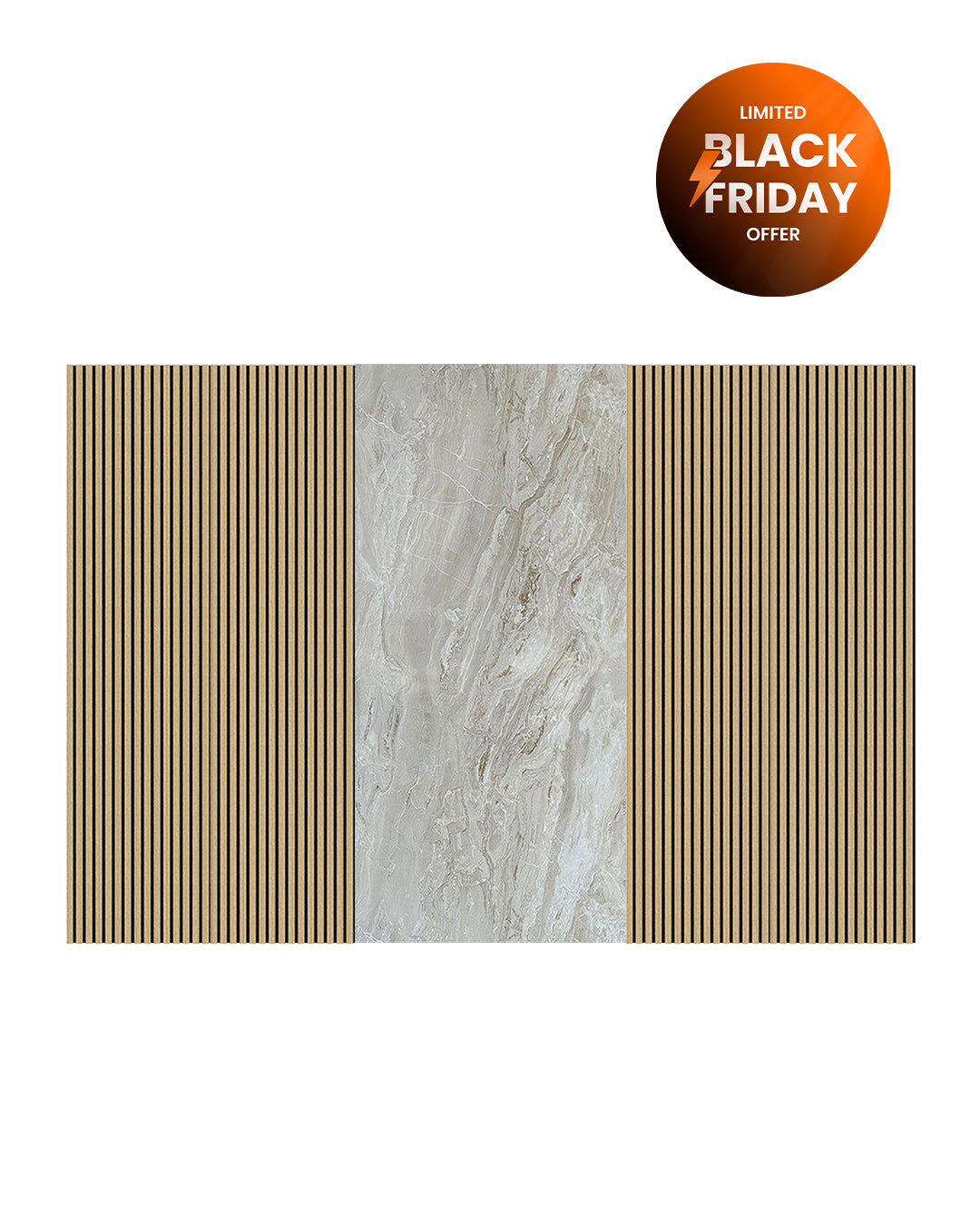 TV Wandpaneel Set – Akustik Holzpaneele (60×240 cm) + PVC Marmorpaneel Mars Bubble (122×244 cm)