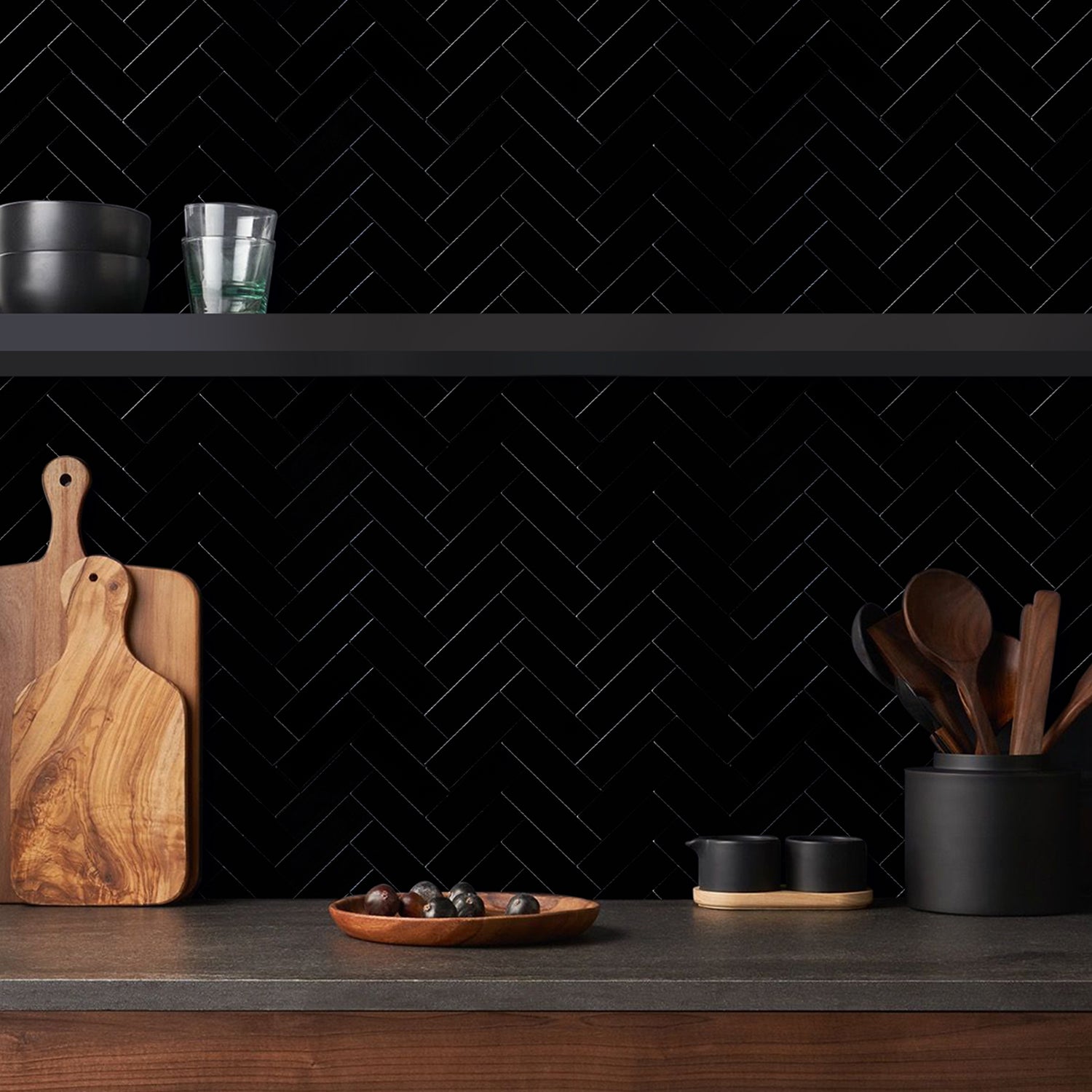 Mosaik-Wandfliesen, selbstklebende Wandfliesen | Black Mosaics  WJ-141