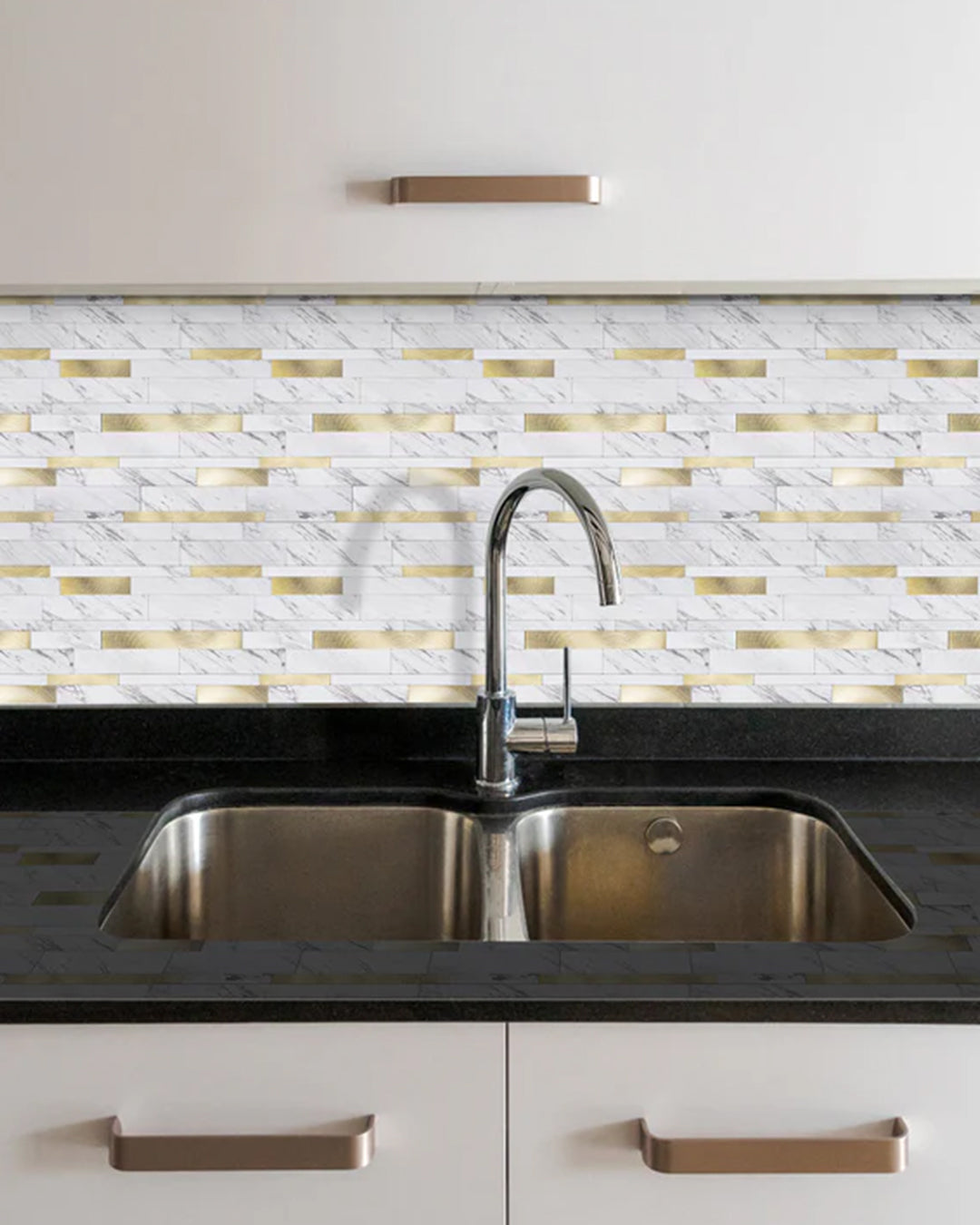Mosaik-Wandfliesen, selbstklebende Wandfliesen | Gold And White Mosaics WJS-3144