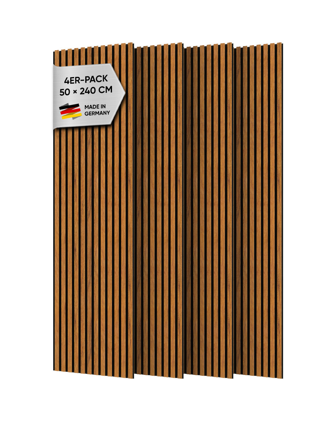 3D Akustik Panel Holz 50x240 cm 4er Set | Walnut