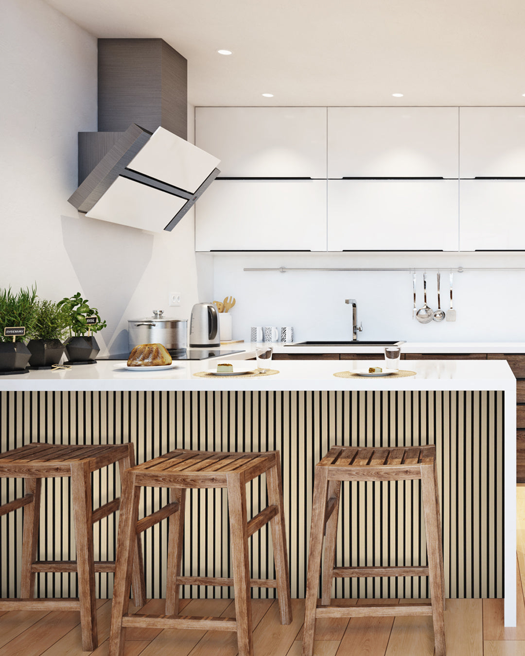 3D Akustik Wandpaneel Holz 4er Set – 120×60×2,1 cm – White Oak