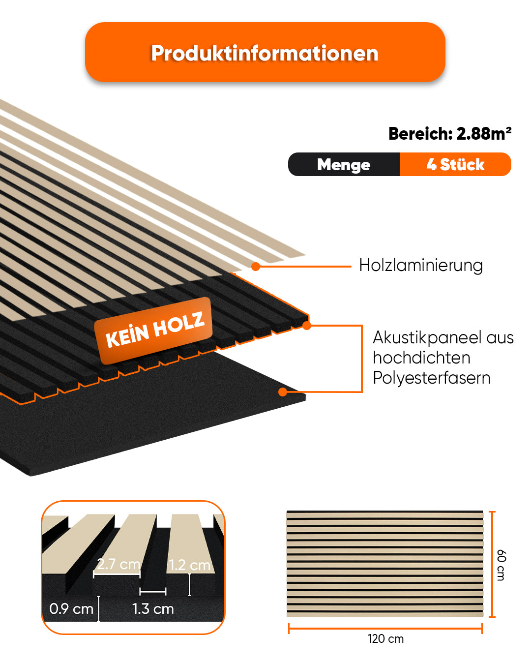 3D Akustik Wandpaneel Holz 4er Set – 120×60×2,1 cm – White Oak